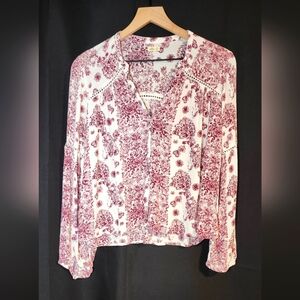 Hollister‎ Womens Peasant Top Size M Purple Floral Gauzy Crochet Boho Flowy
